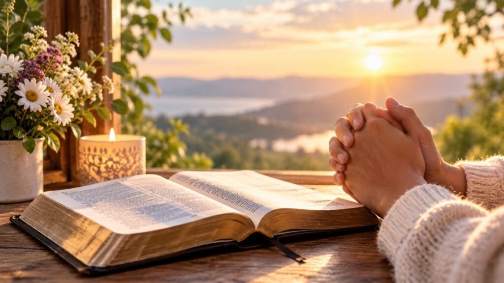 Golden Light, Bible, and Prayer-min